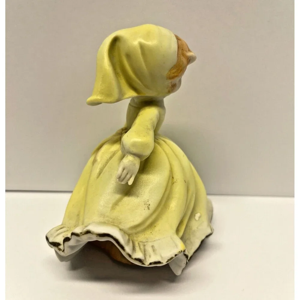 Vintage Girl Figurine in Flowing Yellow Dress and Bonnet, E3305, Mid Century-VG